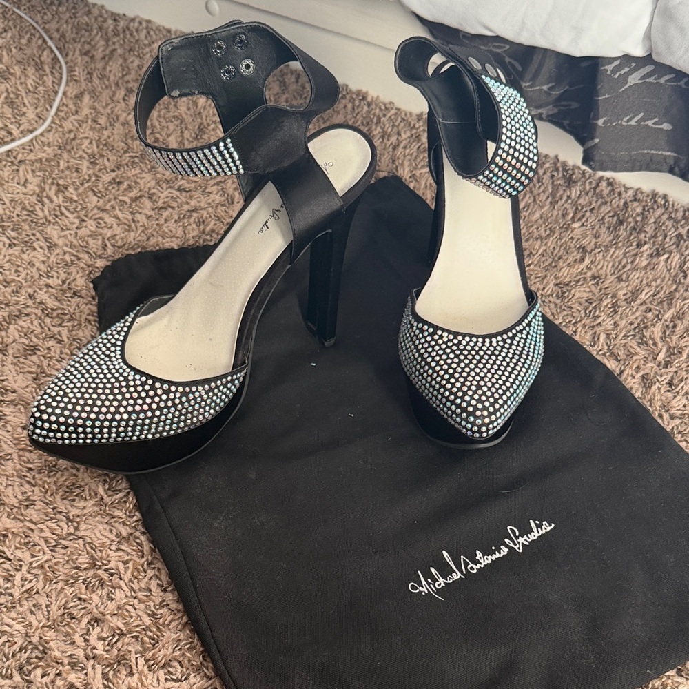 Michael Antonio Black and Silver Studded Heels